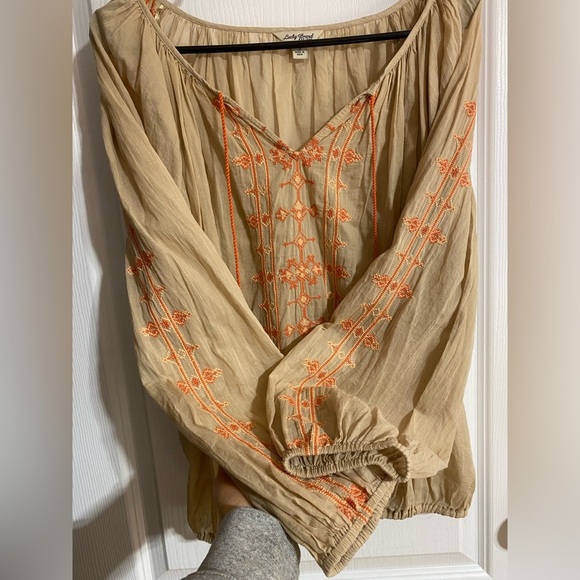 Lucky Brand Cream Boho Tassel Cotton Lightweight Flowy Coastal Blouse Size Small - Picture 3 of 7